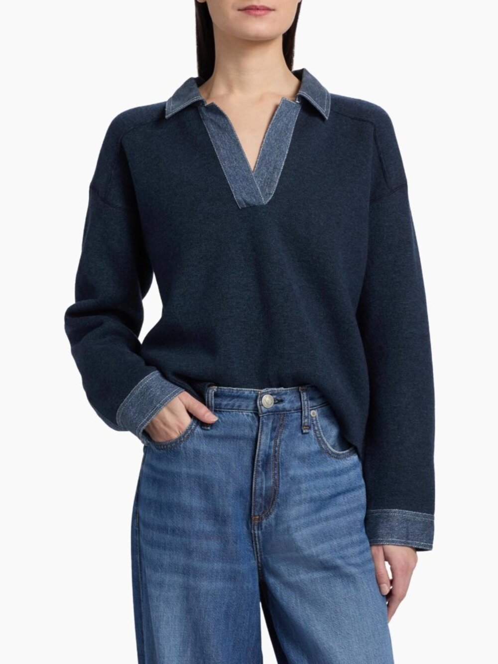 NWT rag & bone Marie Denim Polo Sweater Size S